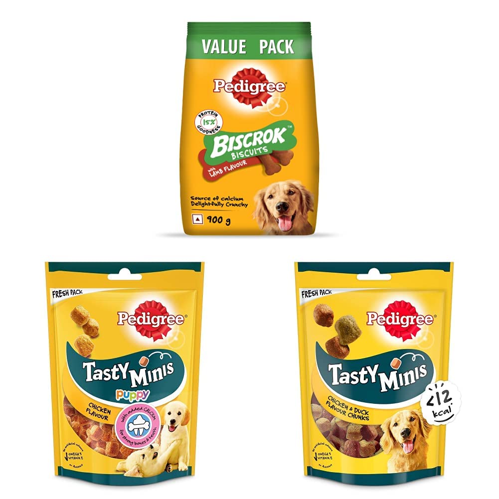 Pedigree Biscrok Biscuits Treats for Dog, Lamb Flavour, 900g & Tasty Minis Treats for Puppy