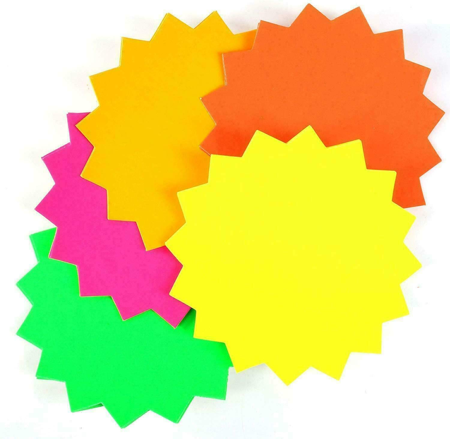 6" Inch Neon Fluorescent Assorted Colours Star Display Flash Cards 230gsm Round Large Sale Signs Price Tags Pricing Label Tags Discount/Offer Paper Tags 15cm X 15cm (7 Packs)