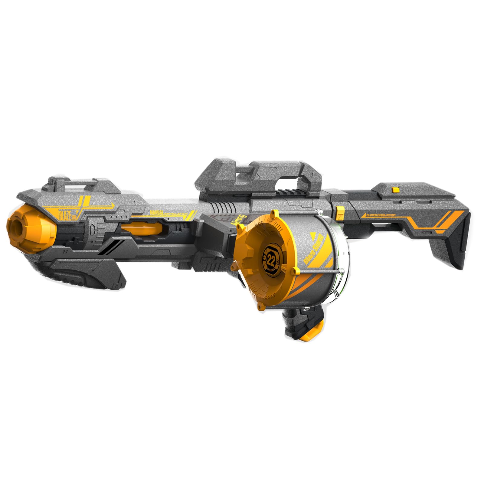 TechPlus-Blaze Storm Rifle silver Large "Blaze Storm" Machine Gun is an exciting toy weapon that offers kids an immersive and action-packed play experience