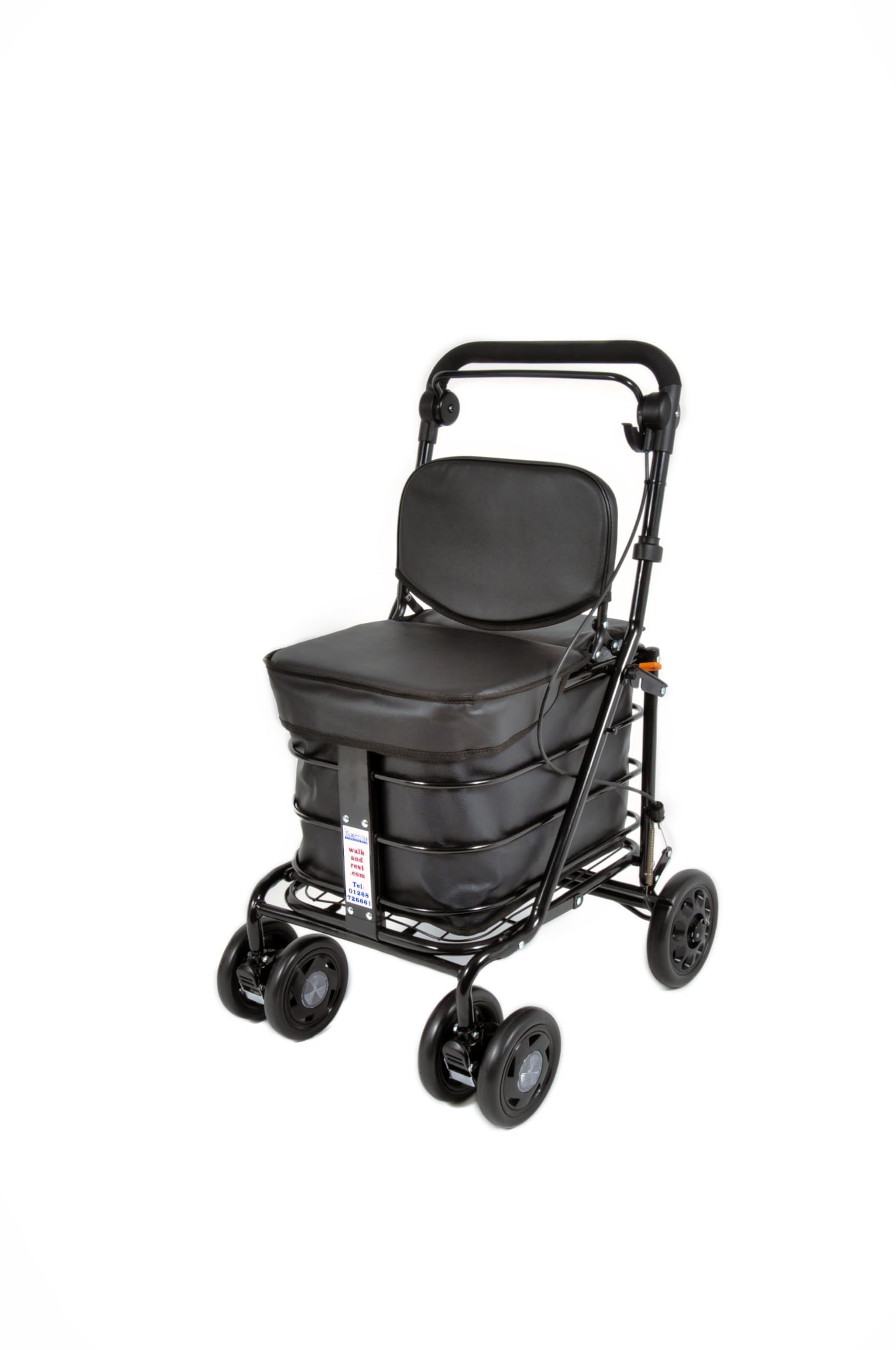 Prestige Shopping Trolley with Seat & Backrest/Walking frame/Seated Mobility Trolley/Stroller 6 wheel (FULLY ASSEMBLED in UK READY TO USE!) (Black)