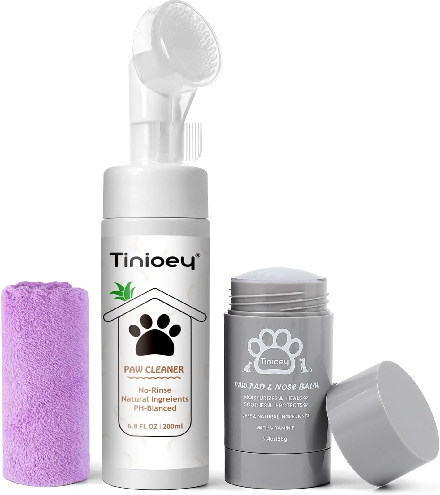 Tinioey No Rinse Foaming Dog Paw Cleaner for Dogs & Cats (200ml) | Natural Lick Safe Dog Paw Pad Balm Protector, Soother & Moisturizer for Cracked & Dry Paws & Noses | Dog Paw Protector Kit(2.4oz)