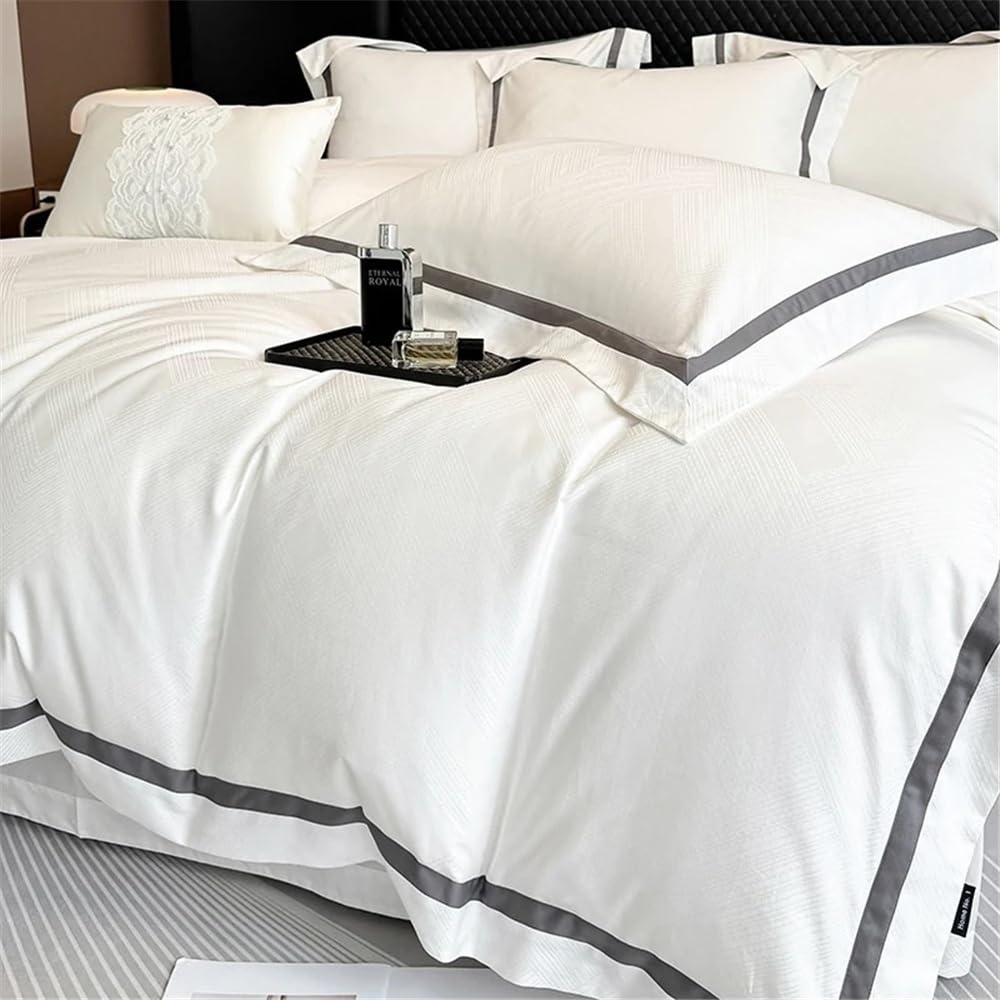 Set copripiumino Set copripiumino di lusso in cotone egiziano 600TC, set biancheria da letto jacquard morbida Set biancheria da letto(Pink,Queen 200X230cm 4pcs)