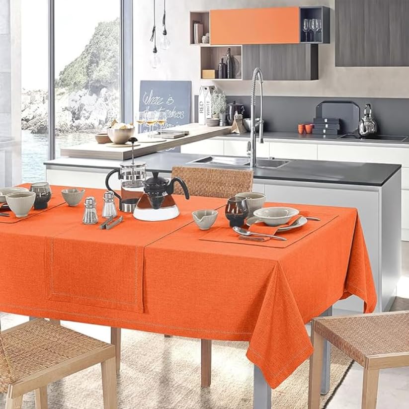 Tovaglia Autunnale Rettangolare A Scacchi INTRECCI - Cotone E Poliestere Tinto Filo, Made In Italy, 140x240 Cm Per 10/12 Posti, Colore Beige/Bianco