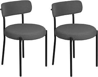 Juego de 2 sillas de comedor de tela de felpa, 75 cm de altura, respaldo curvado ergonómico, capacidad 120 kg, sillas de cocina (gris oscuro, 2 unidades)
