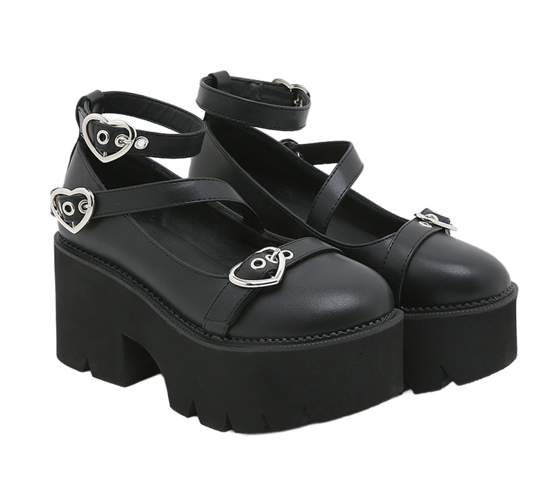 Zapatos Mary Jane para Mujer Negros Vestir Bailarinas Plataforma Tacones Gruesos Punta Redonda Hebilla Y2K Calzado Gótico para Usar con Jeans Vestido JK para Fiestas Viajes Cosplay Trabajo