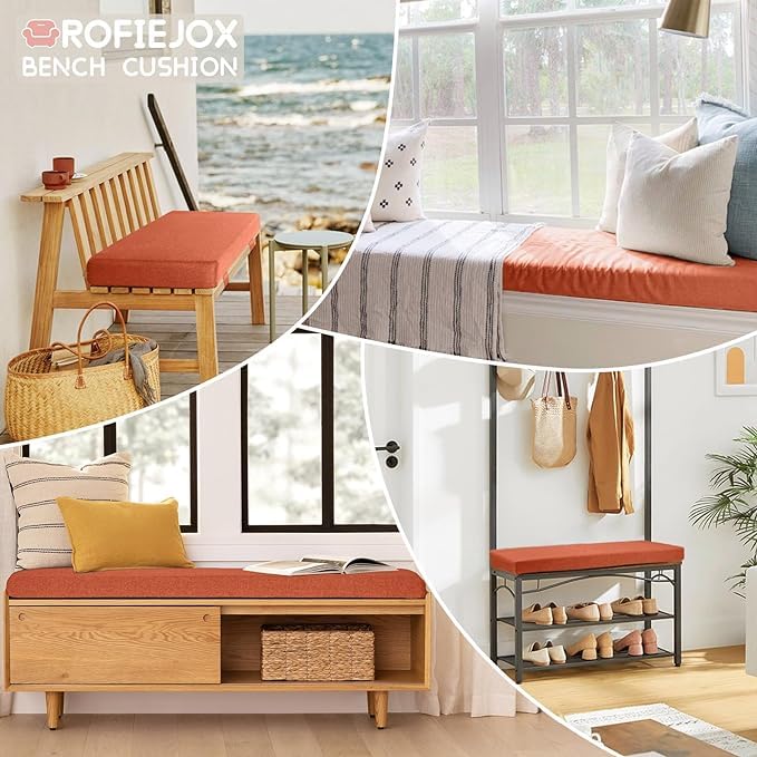 ROFIEJOX Custom Bench Cushion -Custom Size/Shape/Color/Fabric Style/Piping for Outdoor/Indoor furniture, Waterproof Outdoor Bench Cushions with Velcro, Durable 70D High-Density Resilience Sponge