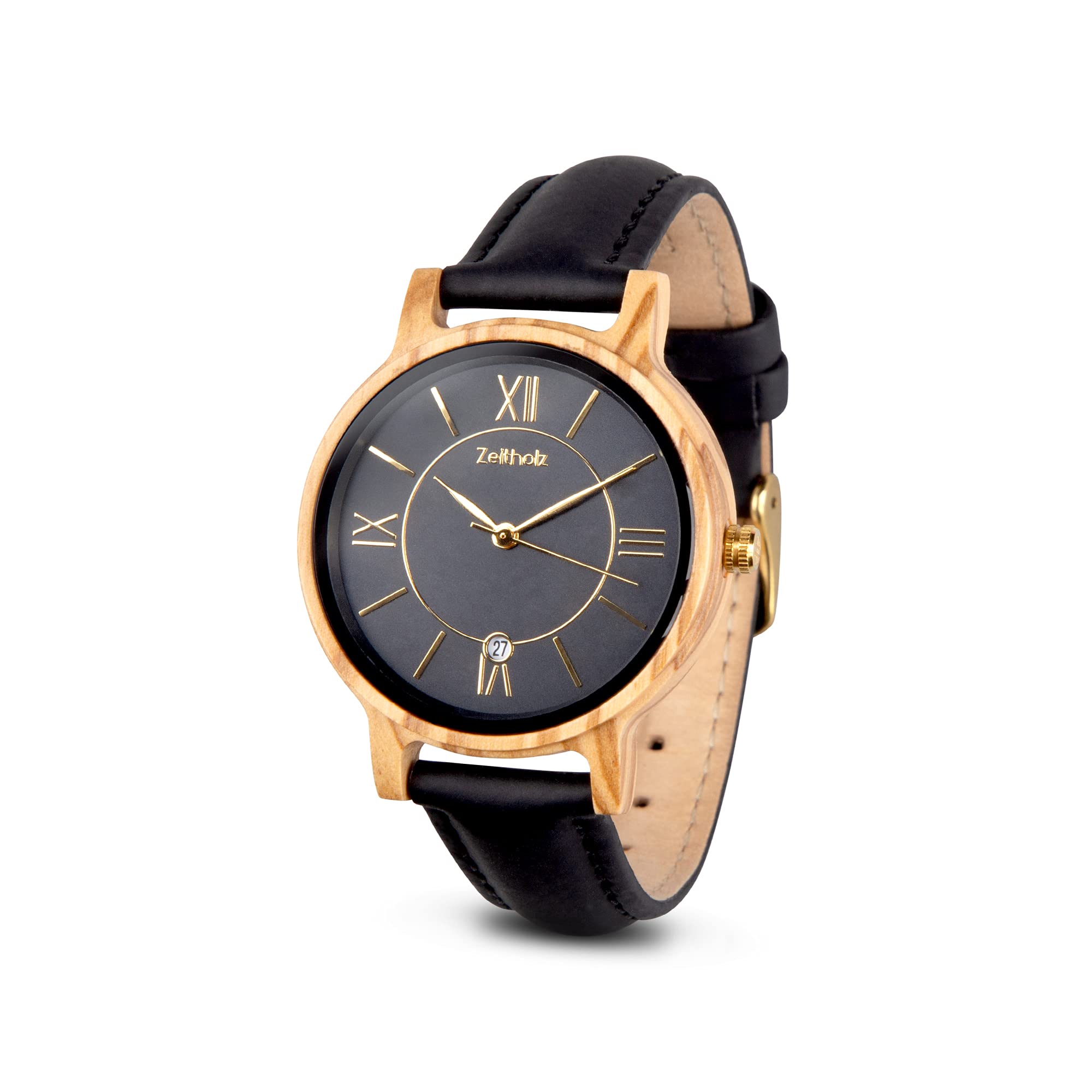 ZeitholzZeitholz Holzuhr Damen, Armbanduhr, Lederband, Analog, Quarz, Neue Rosenbach Kollektion 36mm, 100% Naturholz mit Japanischem Quarzwerk. Eine Aussergewhnlich Vielseitige Damenuhr