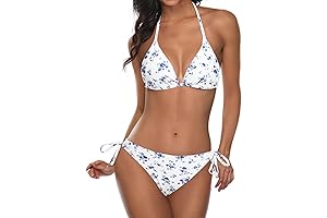 Tempt Me Triangle Bikini Sets Halter Blue and White