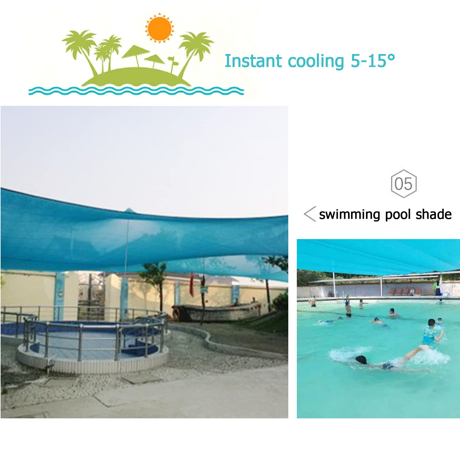 Red de Sombra Azul de 12 Pines,Malla de Sombreo Premium,90% Bloqueador Solar de Malla Sombreadora de Protección UV,Vela de Sombra para Piscinas Actividades al Aire Libre (5x9m)