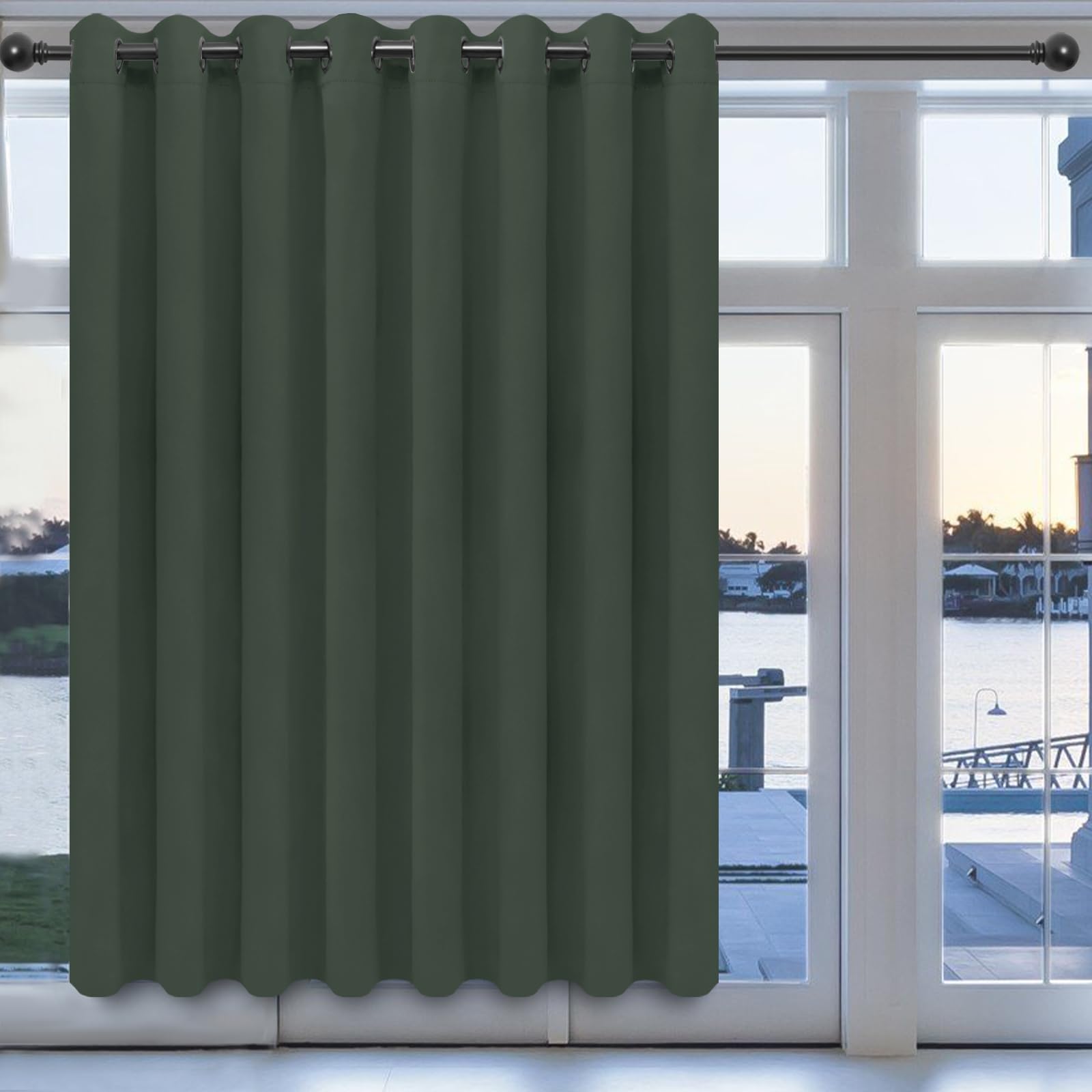 Easy-Going Blackout Door Curtains for Bedroom, Solid Thermal Insulated Grommet and Noise Reduction Window Drapes, Room Darkening Curtains for Living Room, 1 Panel (100x84 in, Greyish Green) โ image 1