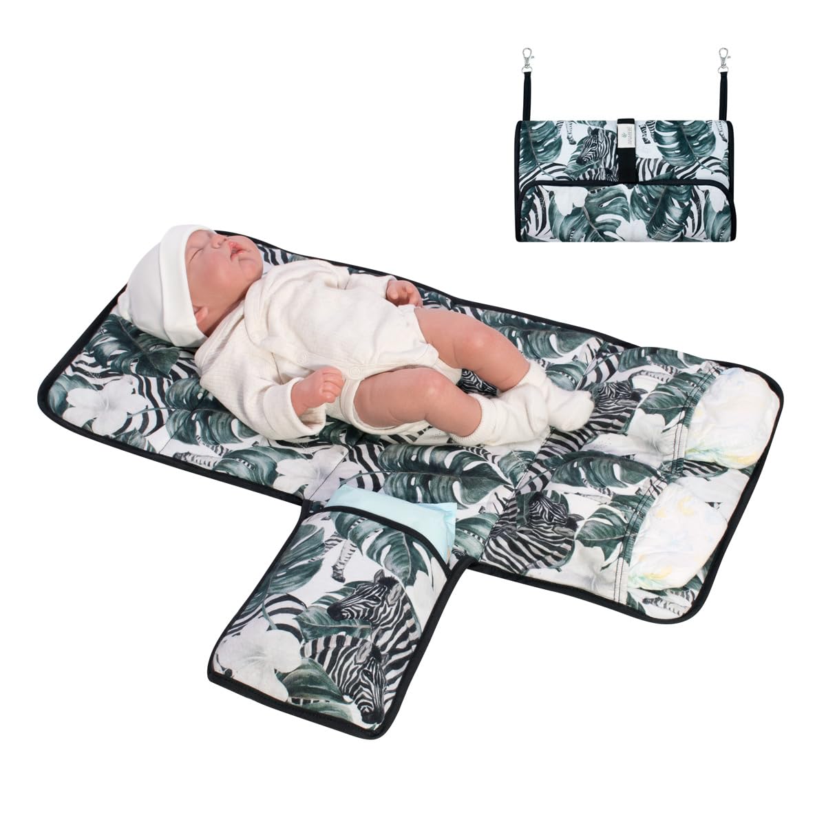 JYOKO KIDS Cambiador Portátil Bebé Impermeable, Cambiador plegable Acolchado (Zebra)