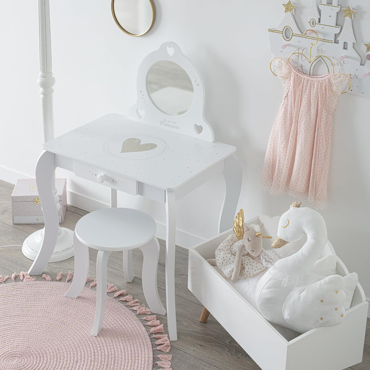 ATMOSPHERA CREATEUR D'INTERIEUR - Tavolino e sgabello per bambini Demoiselle bianco L71,5 cm