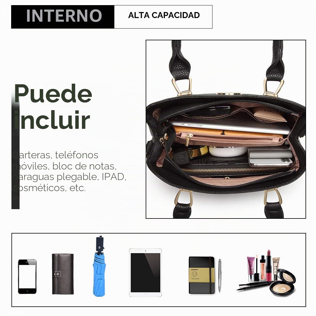 Miss Lulu Elegante Bolsos de Mujer en PU Cuero,Versátil Bolso de Mano y Bolsa de Hombro,Ideal para Trabajo,Escuela y Ocasiones Casuales