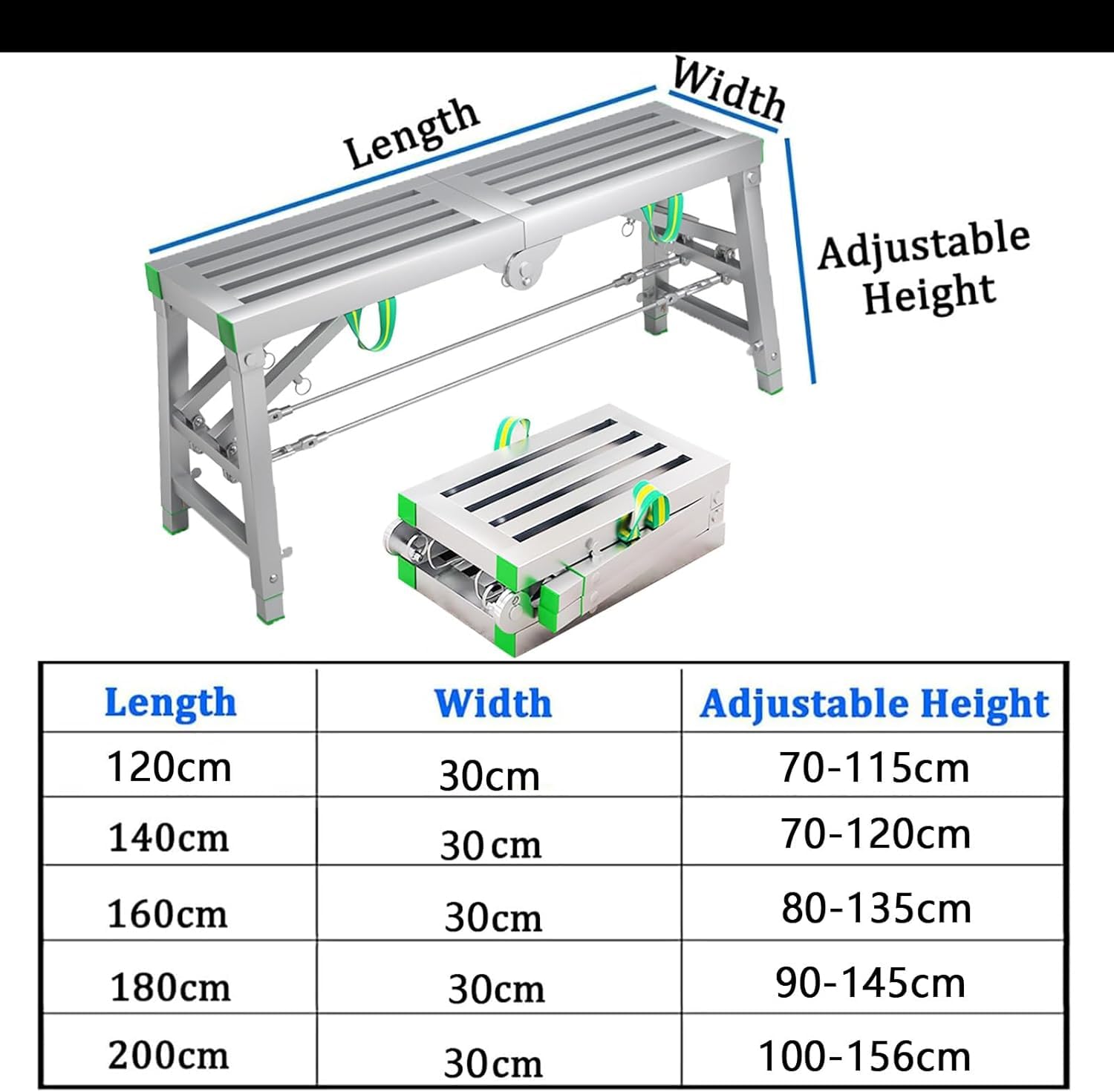 Andamio portátil de Alta Resistencia con Plataforma y Escalera, Capacidad de 500 kg (1120 lbs). Ideal para poda de Jardines y Limpieza de autocaravanas. Andamio de Acero de 180 x 30 cm.
