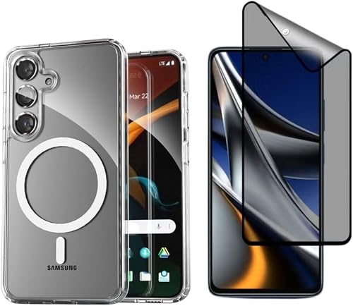Magnetic Cover & Privacy Glass Compatible With Samsung Galaxy A57 - Mag.Safe Cover And Matte Privacy Glass