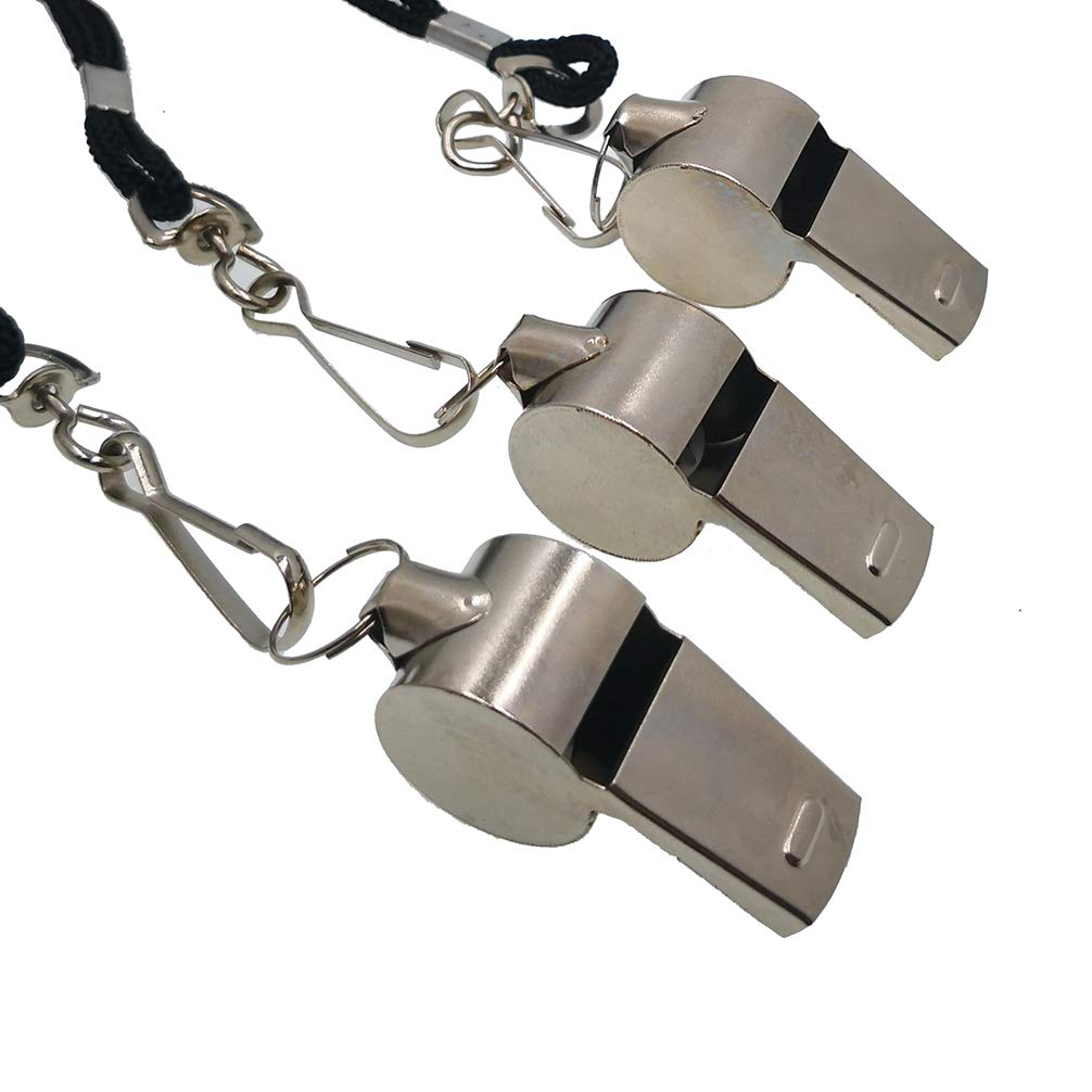 krueis 3pc Stainless Steel Referee Coach Whistle with Lanyard for Sports Basketball Football