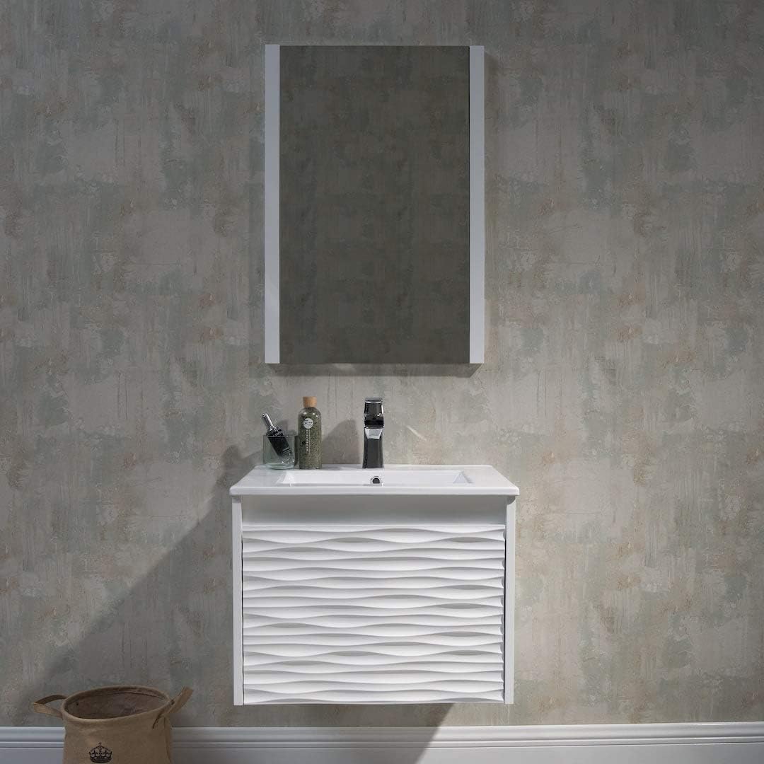 Blossom 24 Inch Floating Bathroom Vanity with Ceramic Sink | Modern All Wood Wall Mounted Vanity Cabinet with Soft-Close Drawer for Small Bathrooms, Bathroom Storage Vanities (Glossy White)