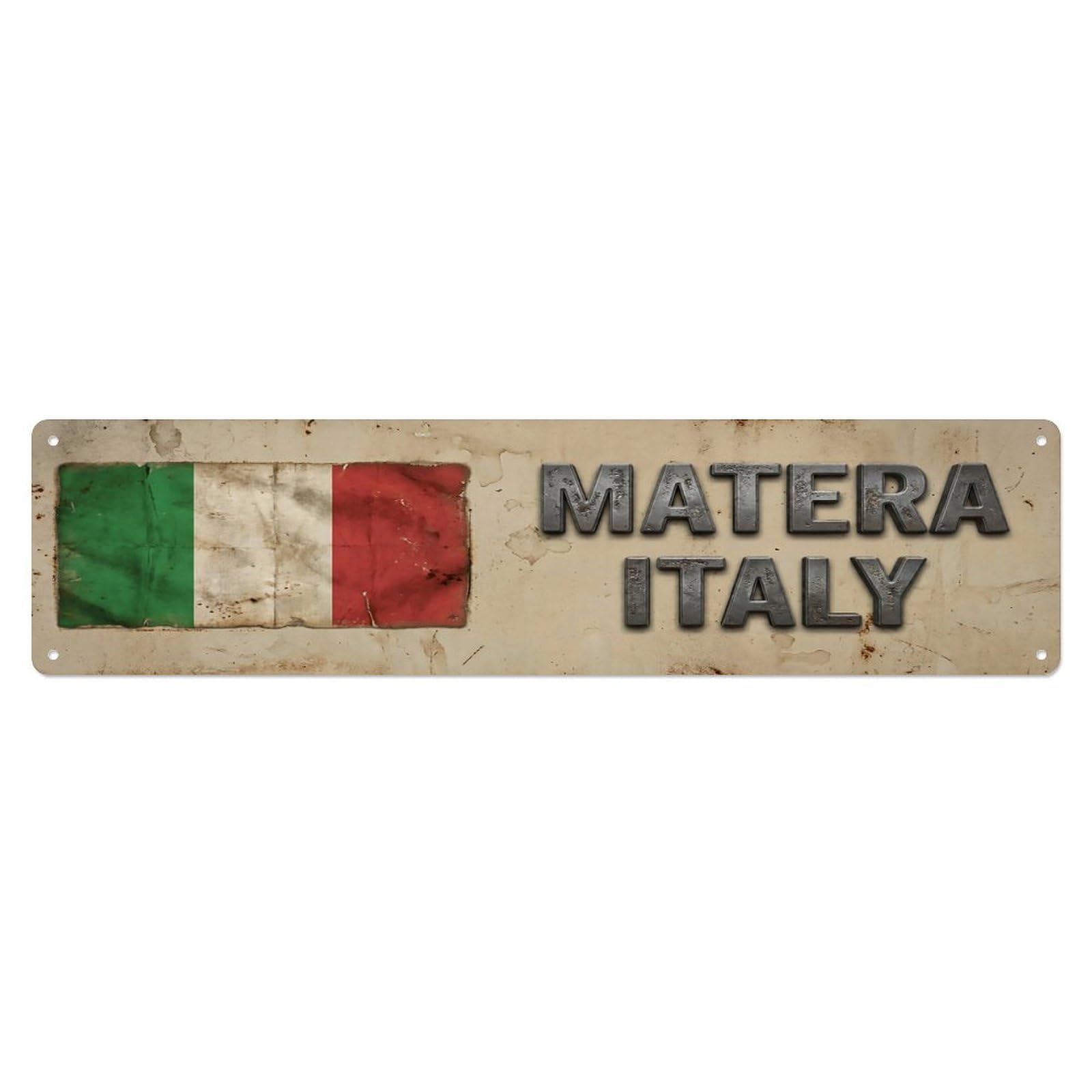 Vintage Matera Italy Flag Decor Rustic Travel Metal Tin Sign