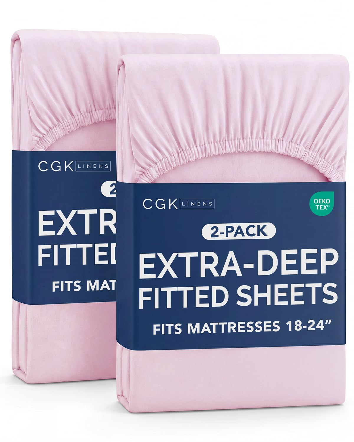 CGK Linens 2 Pack Extra Deep King Fitted Sheets - Light Pink