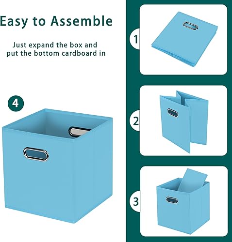 Vista 117 de Cubos de almacenamiento plegables negros, caja de almacenamiento de tela, cestas organizadoras con asas dobles para organizador del hogar