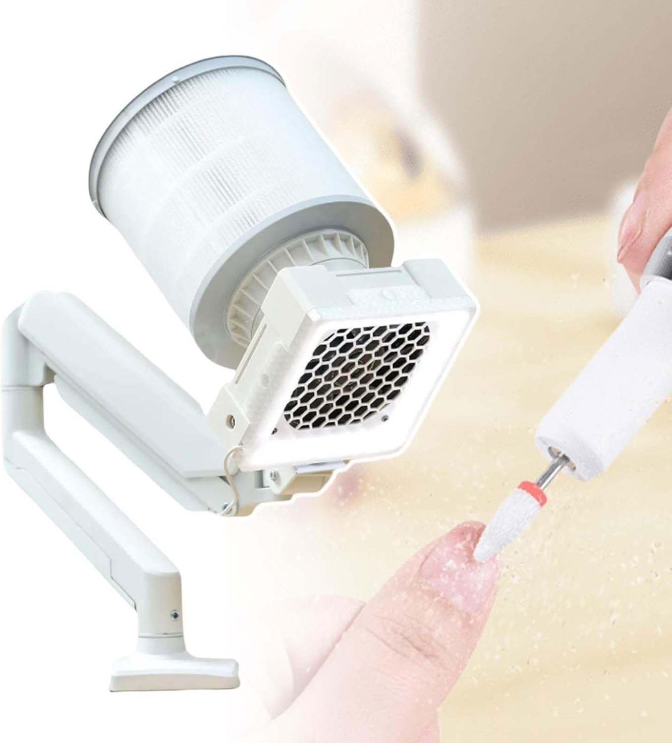 Universal Desktop Fixed Nail Dust Cleaner,Professional Nail Dust Vacuum,With Adjustable Bracket At Any Angle,Built-In Led Lamp & Changeable Filter,For Nail Salons Nail Polishing