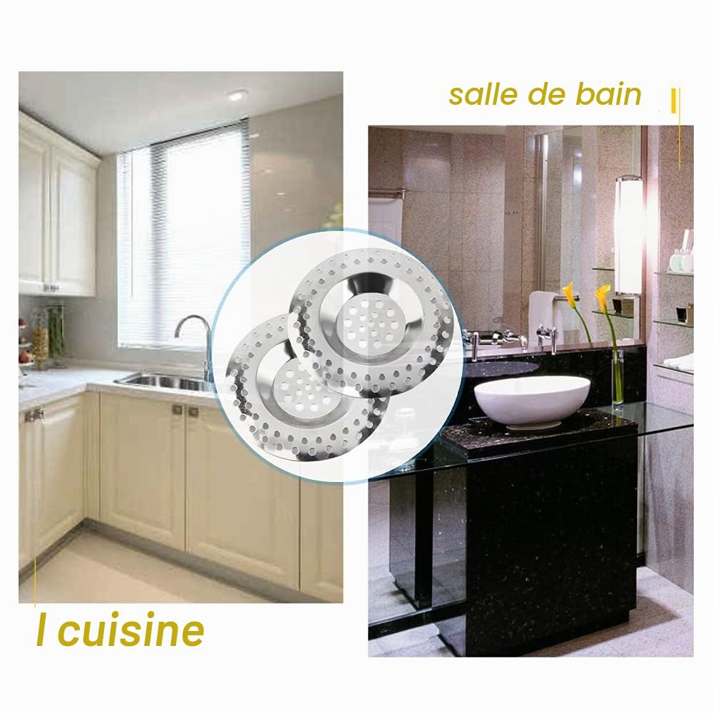 2 Pcs Filtre évier Cuisine, Évier Filtre de Vidange, Grille Evier Cuisine, Filtre à évier en Acier Inoxydable, pour Évier de Cuisine/Salle de Bain Filtre Anti-Obstruction