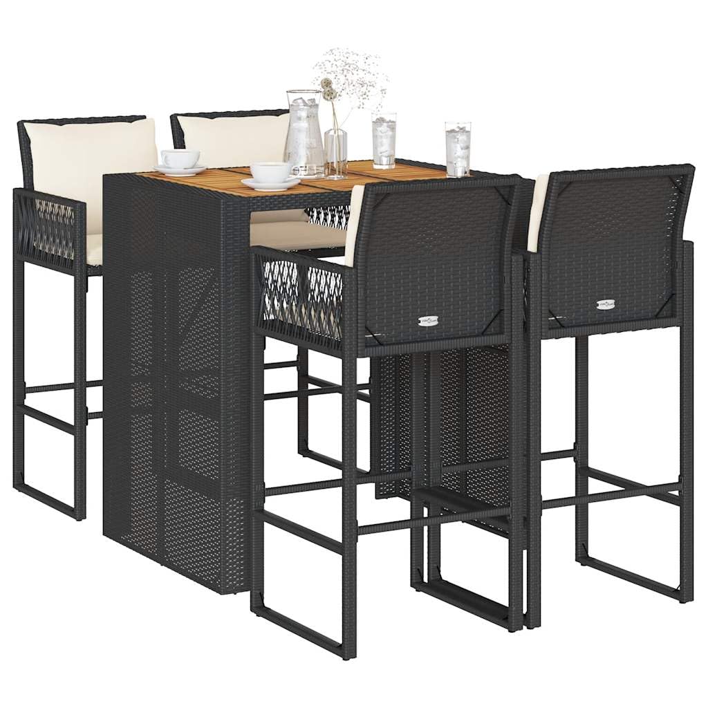vidaXL Ensemble de Bar de Jardin 5 pcs avec Coussins Noir Poly rotin