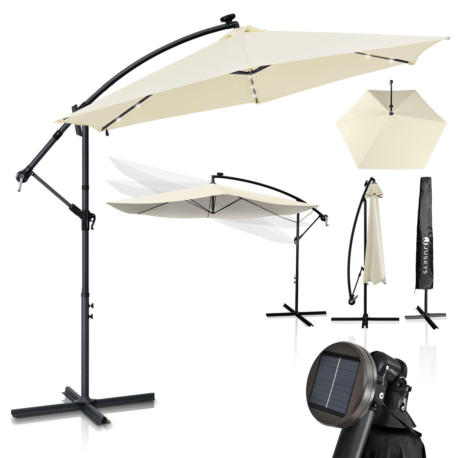 Juskys Ampelschirm Brazil 350 cm mit LED-Beleuchtung