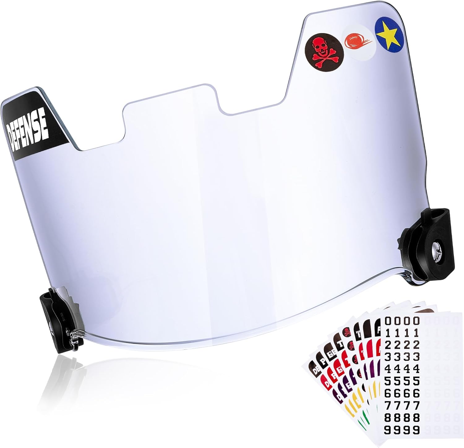 Universal Football Helmet Visor for Youth Adult Kids Football Visor for Helmet with 9 Set DIY Stickers and 2 Visor Clips Scratch Resistant Fog Lacrosse Football Eye-Shield Visor Clear