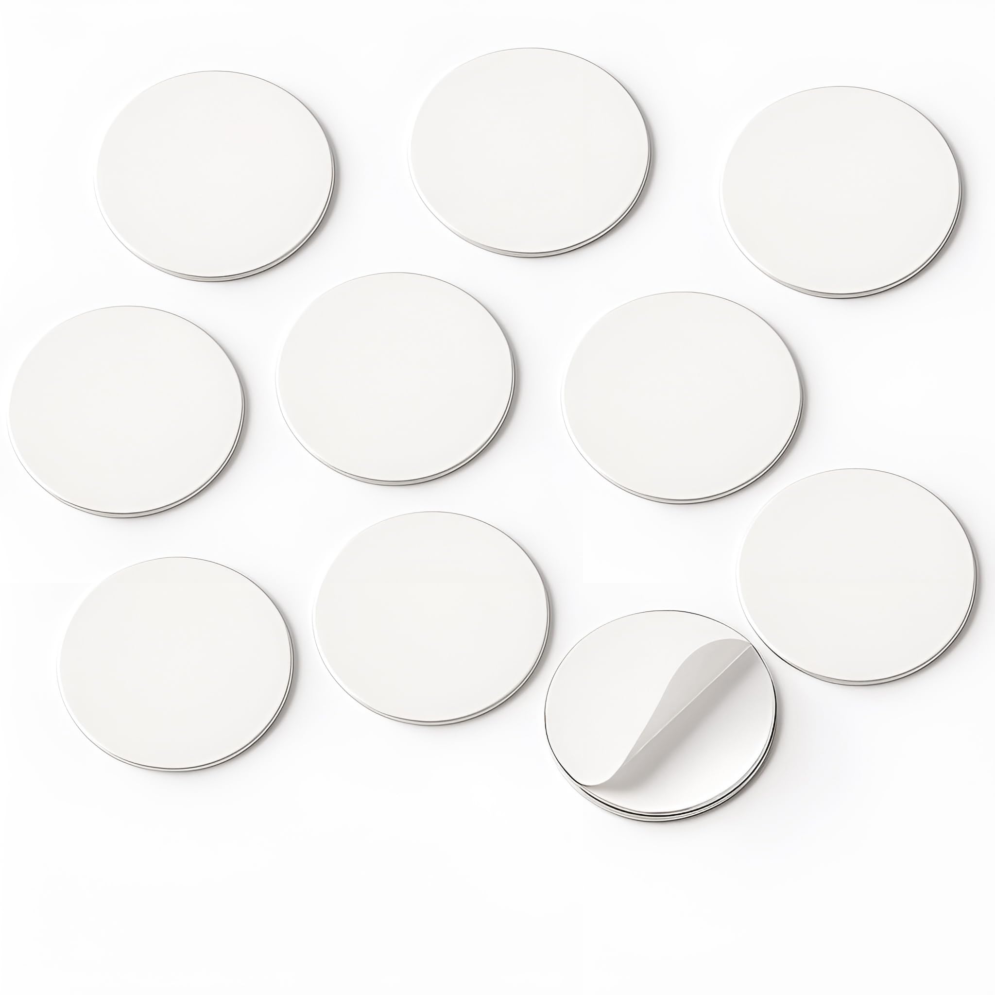 60 Metallscheiben selbstklebend weiß ohne Loch - aus Stahl (DC01) - Ø 20mm x 2mm - Metallplättchen rund mit Doppelklebeband - Gegenstück/Haftgrund für Magnete, Menge:60 Stück