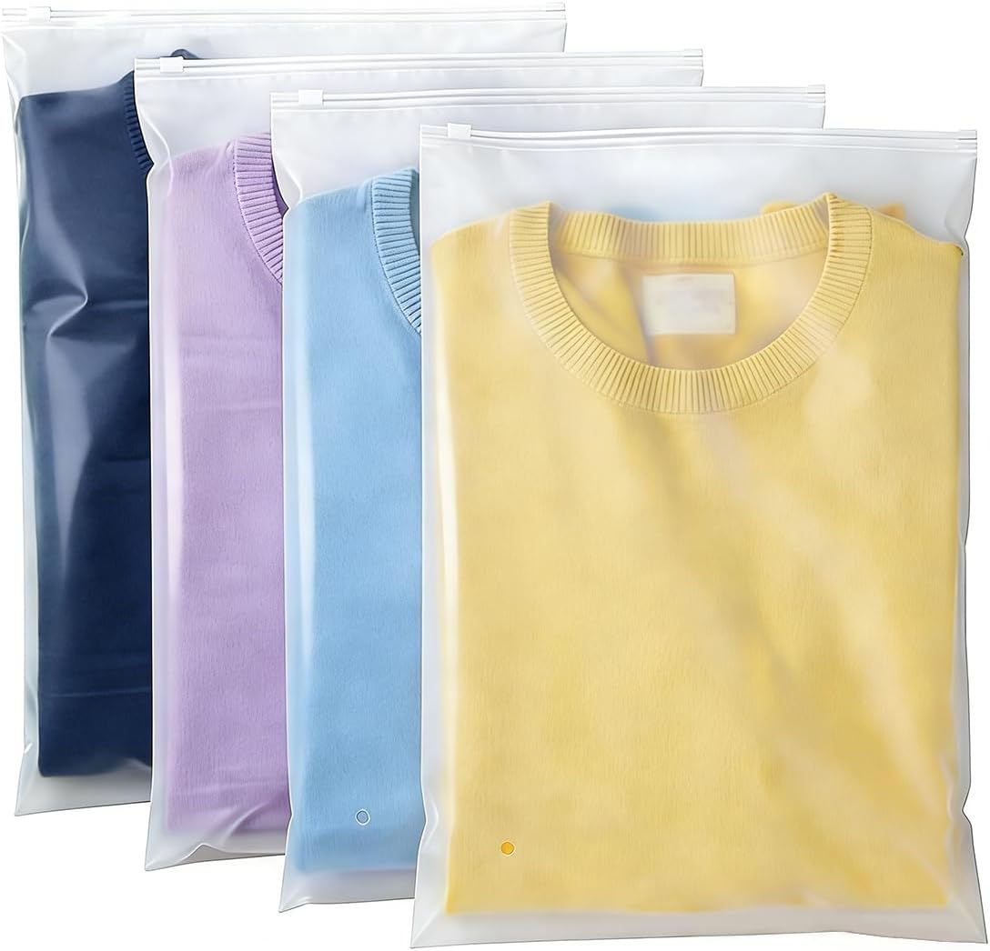 Poly Zipper Bags 12x15 Inch, 100 Count Frosted Plastic Bags, Resealable Clothing Bag for Selling, Clothes, Packaging Small Items (3.15mil, 4-11 LB)