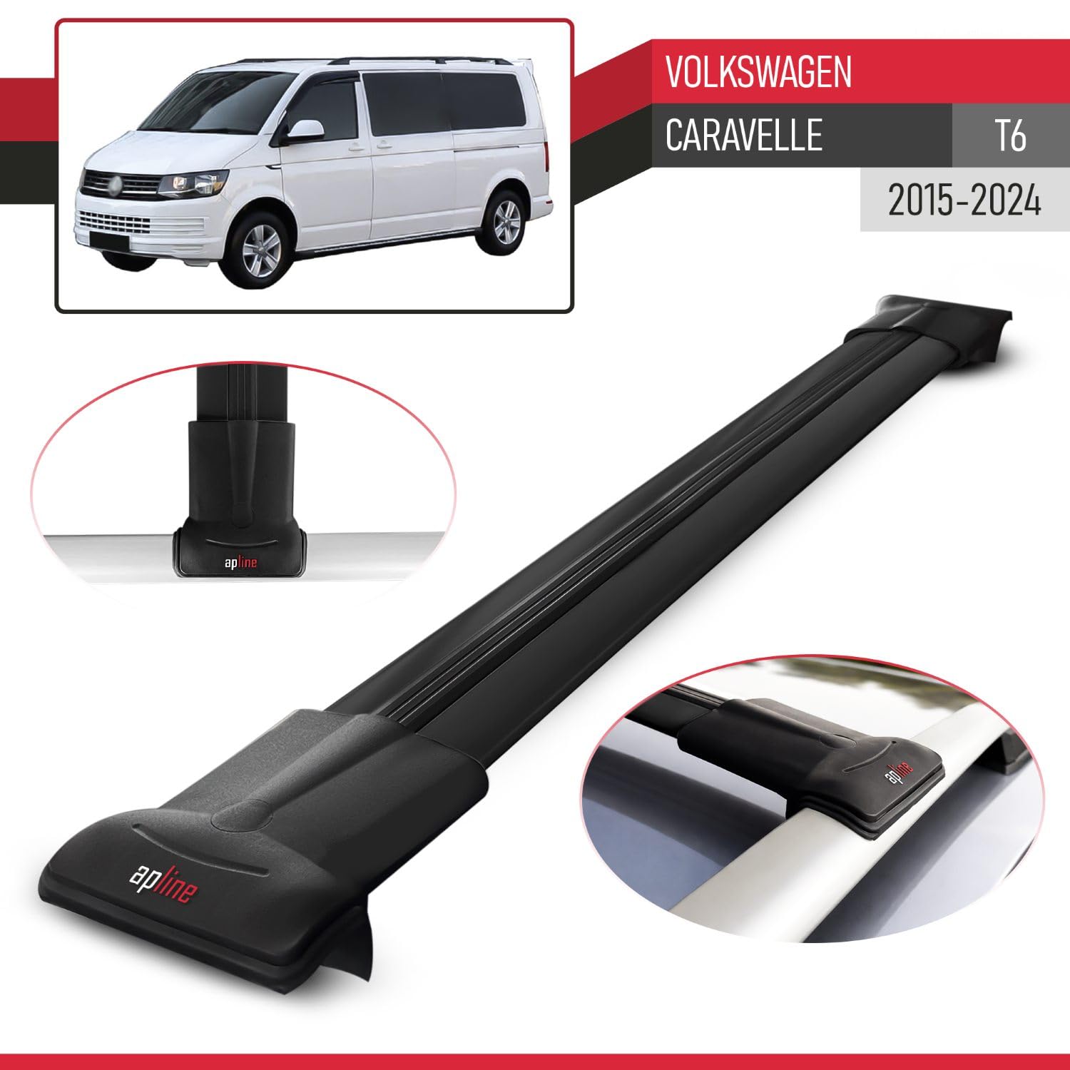 RE&AR Tuning Compatible con Volkswagen T6 Caravelle 2015-2024 Fly Model Barras de Techo Auto Portaequipajes Barras Transversales Negro Aluminio 2 Barras