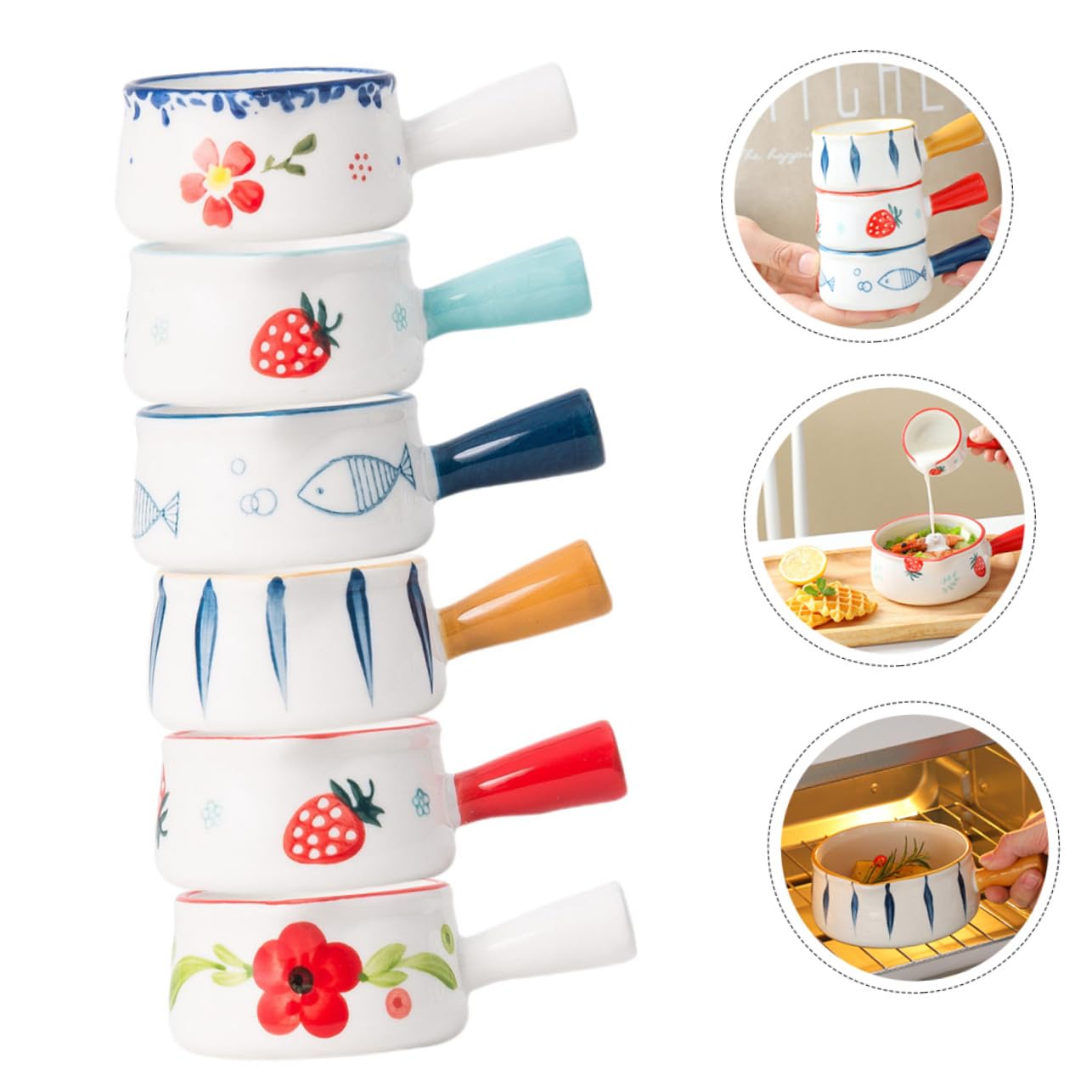 Toyvian Keramik Milchkännchen Kleiner Milchbehälter mit Henkel 6 Stück 50ml Nordic Stil Praktisches Kaffeebar Zubehör für Hotels und Cafés