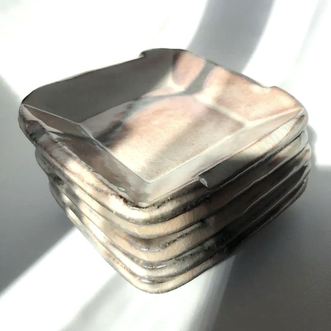 Hagi Ware Kiyomizu Keikozo Signature Plates, Set of 5, Tea Confectionery, Small Plates, Confectionery Plates, Square Plates, 5 Guests