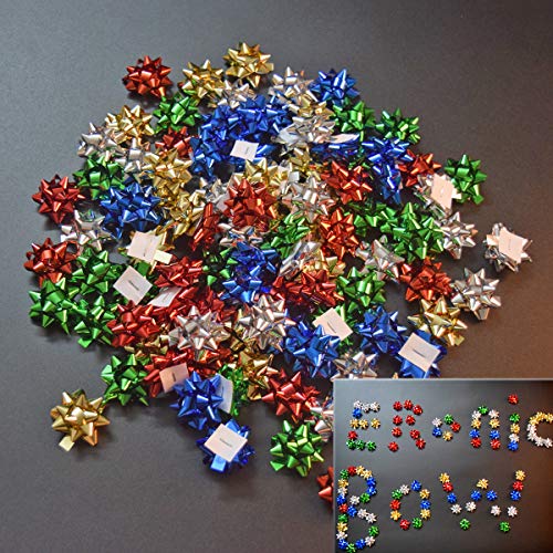 120Pcs Mini Gift Bow, 1" Inch Metallic Star Bow Small Tiny Stick On Bows For Present Holiday Christmas Birthday Party Decoration Wrapping 6Color #TOP3