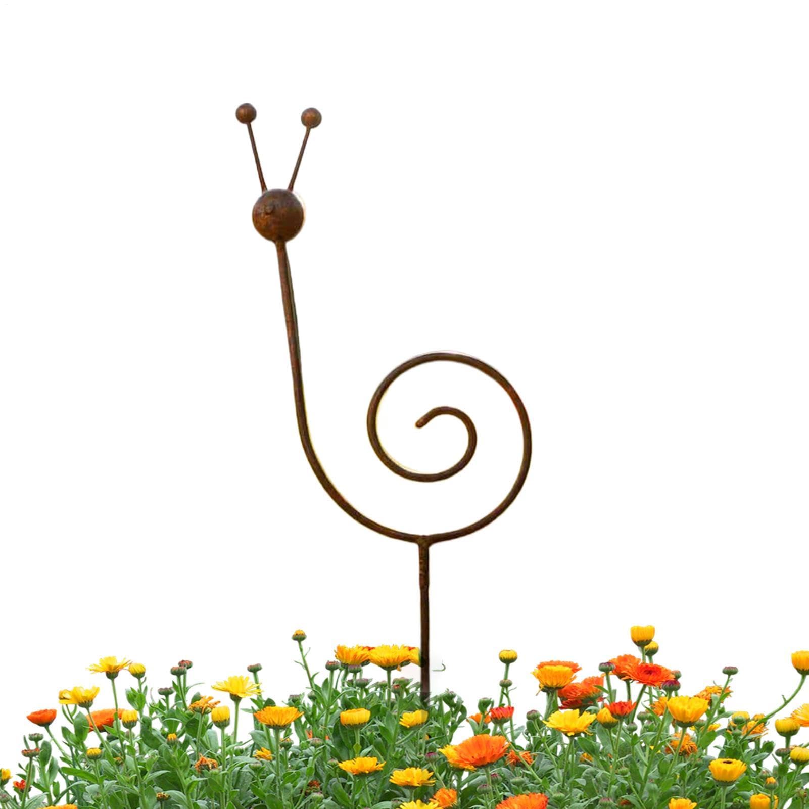 Snail Plant Support Stake - Metal 88cm Vintage Rust | Garden Climbing Vine Trellis Stake For Flowers Roses Succulents, Outdoor Lawn Yard Decor Climbing Frame Patio Potted Plant Holder