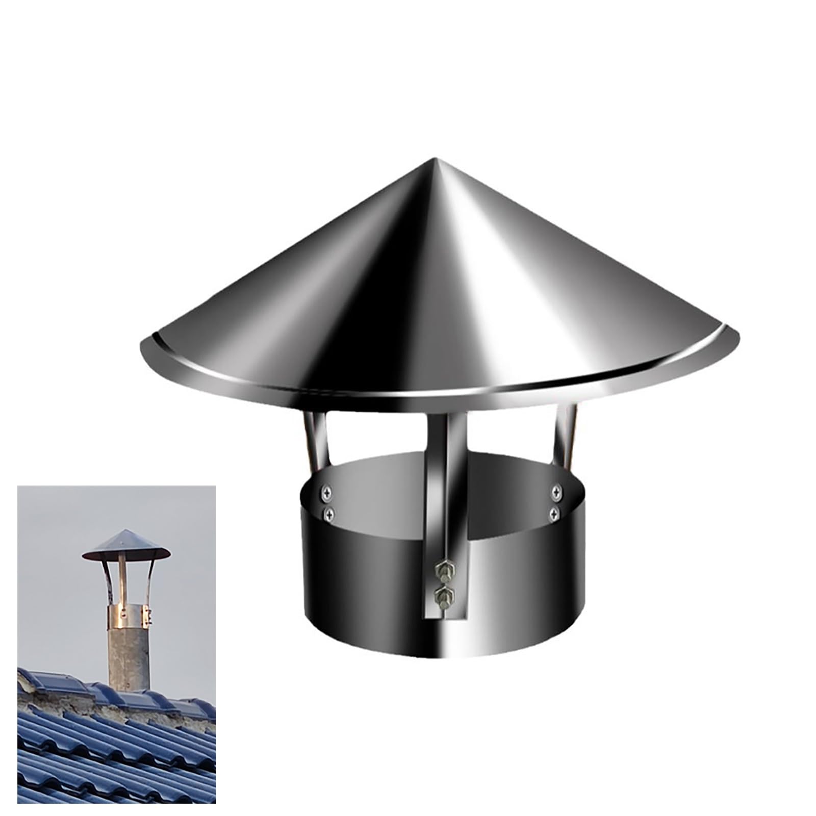 Comignoli for Esterno, Comignoli Superiori Conici, Comignolo Rotondo in Acciaio Inox, Ventilato e Traspirante, Comignolo for Tutte le Stagioni, Adatto for Stufe da Esterno(8*20cm/3.1*7.8in)