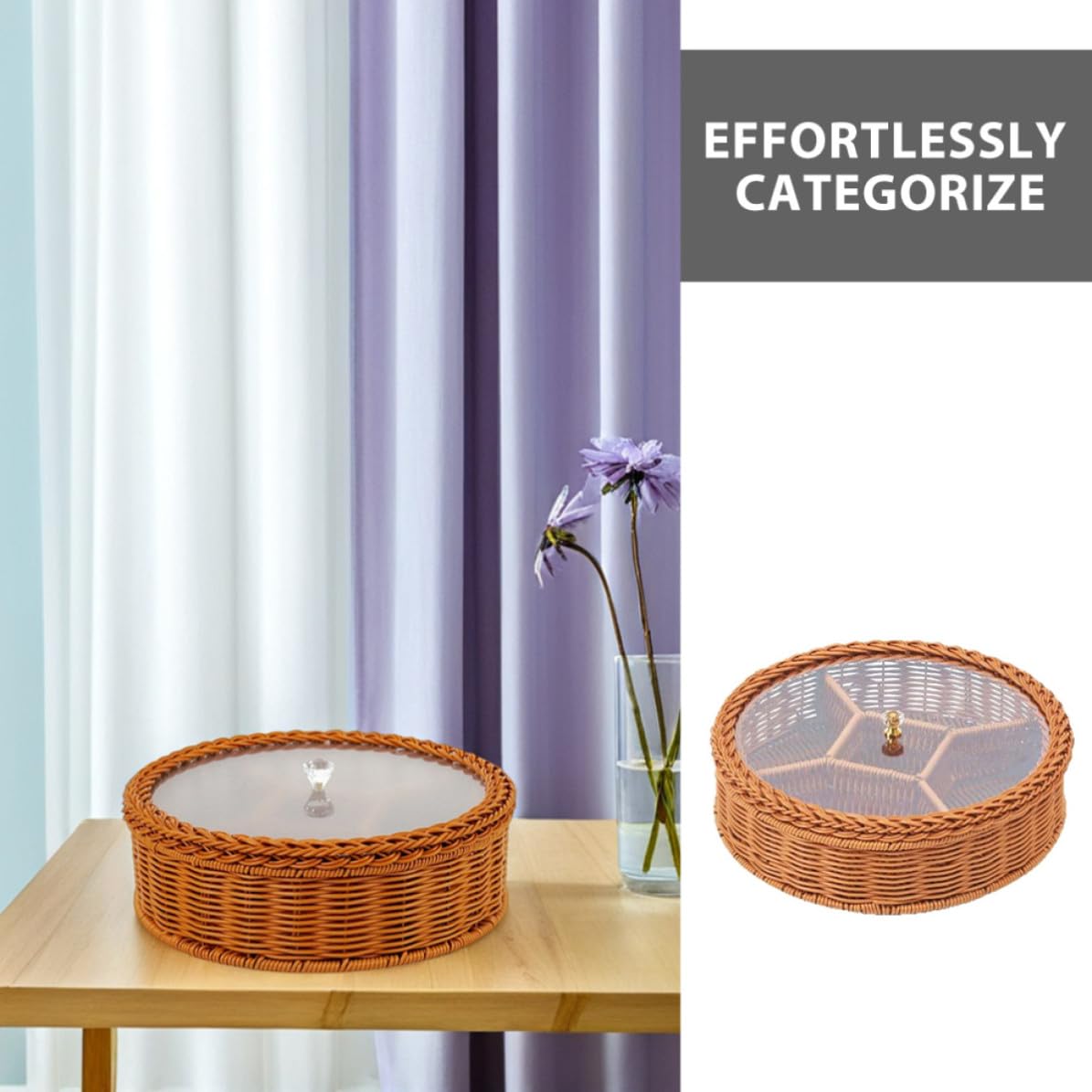 Plateau Compartimenté en Plastique Marron avec 5 Compartiments pour Fruits Secs et Noix, Plateau de Service Polyvalent pour Bureau et Chambre