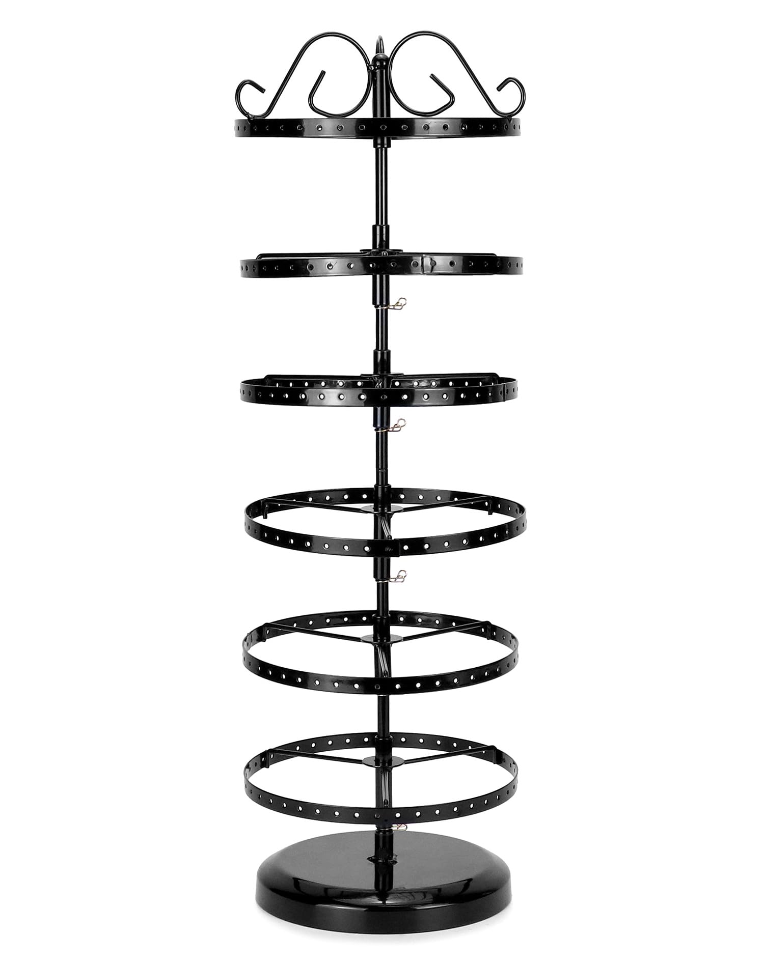 QWORKQWORK® 6 Tier Metal Rotating Earring Holder Stand Black Jewelry Display Tower Stand with Adjustable Inter-Tier Distance - 260 Hole Capacity for 130 Pairs