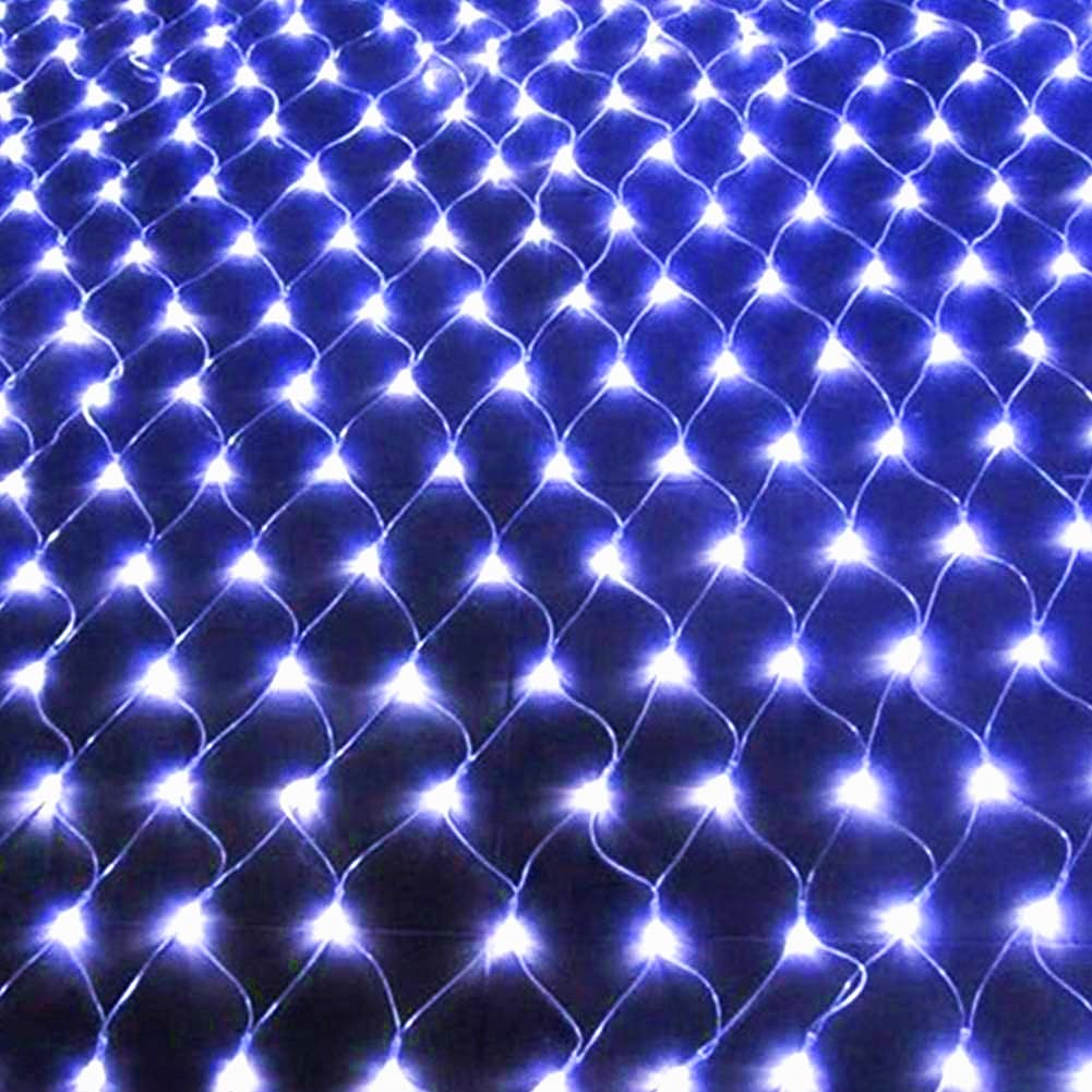 Guirlande lumineuse solaire 200 LED 3 m x 2 m en maille avec 8 modes pour fenêtre, mur, table en cœur, camping, plage (blanc)