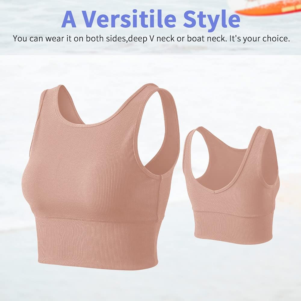 Workout Crop Tank Tops for Women Solid Comfort Sleeveless Shirts for Casual Sports Fitness Yoga Reversible Ribbed Tops Pink S - Image 2