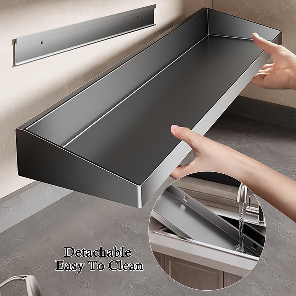 Mensola da parete in acciaio inossidabile, scaffale galleggiante rimovibile, cucina e bagno, mensola salvaspazio (50 x 20 cm)