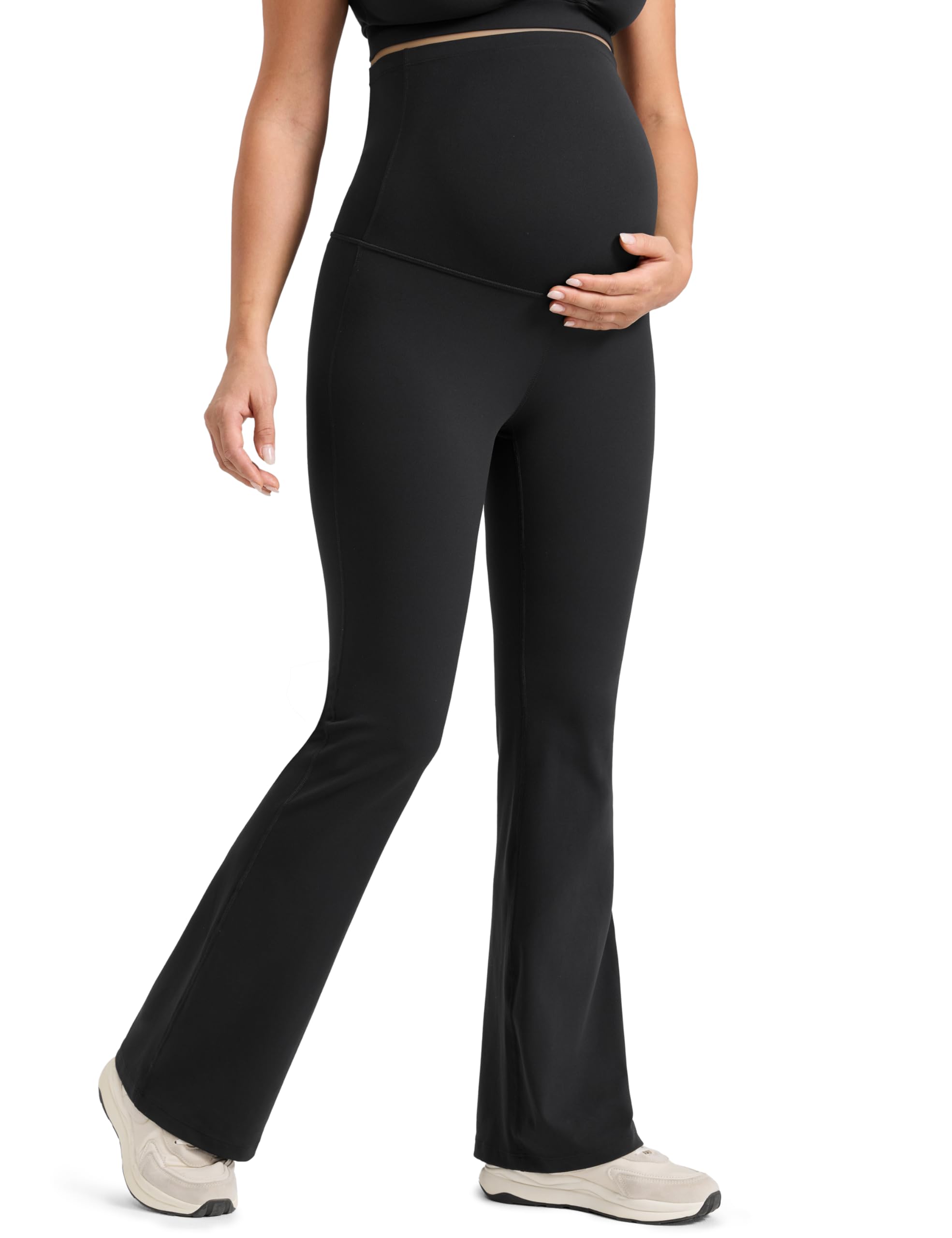 CRZ YOGA Womens Butterlift Maternity Flare Yoga Leggings 31" - Over the Belly Stretchy Workout Lounge Bootcut Pregnancy Pants Black 10