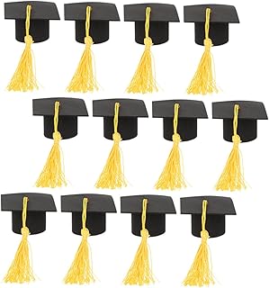 UKCOCO 12 Piezas Adornos de sombrero de licenciatura selección de felicitaciones de graduación decoración decoraciones de pastel de graduación topper de pastel de grado Papel Amarillo