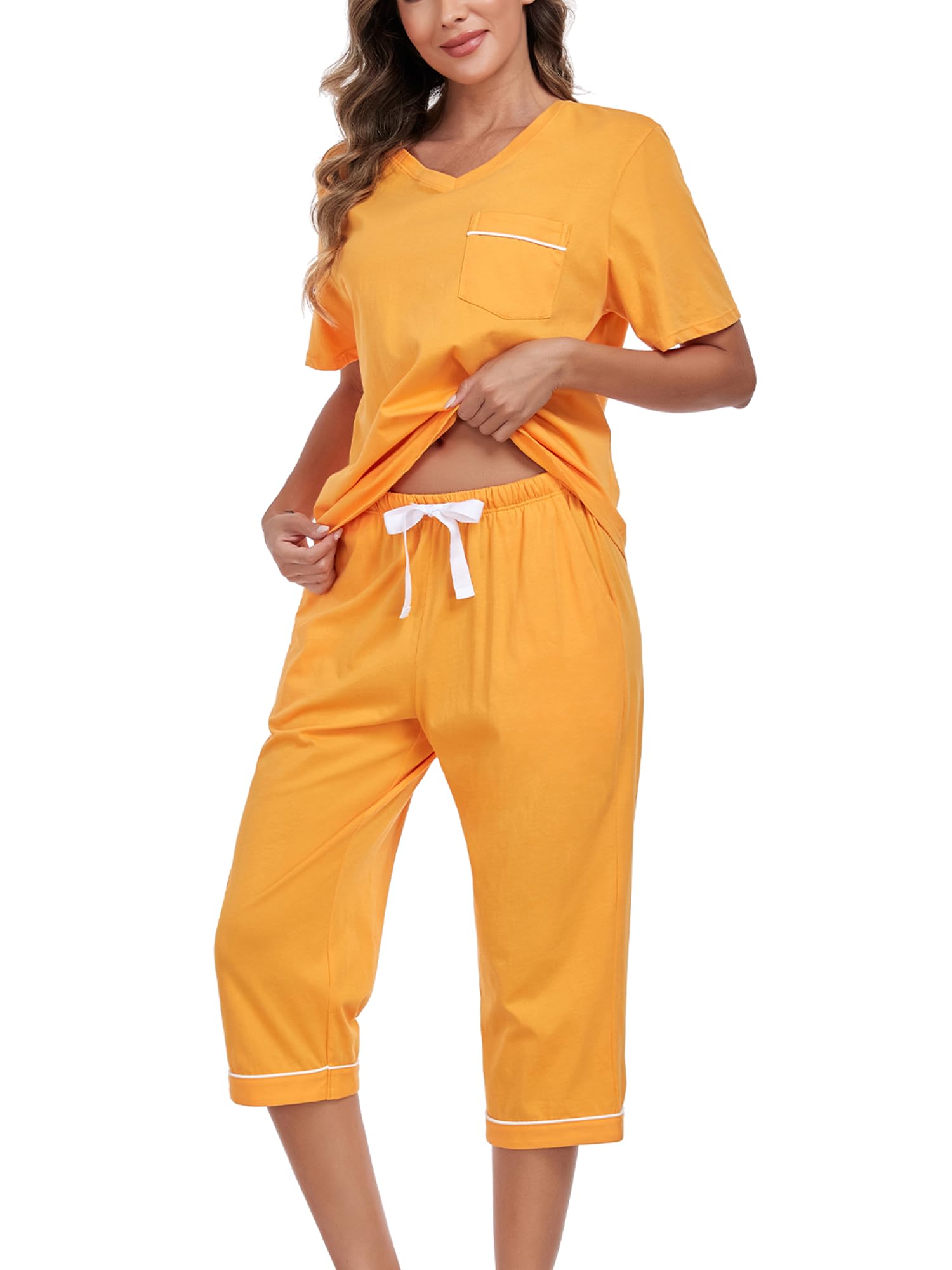 EA'S SECRET 100% Cotton Women's Pajama Set V-Neck Capri