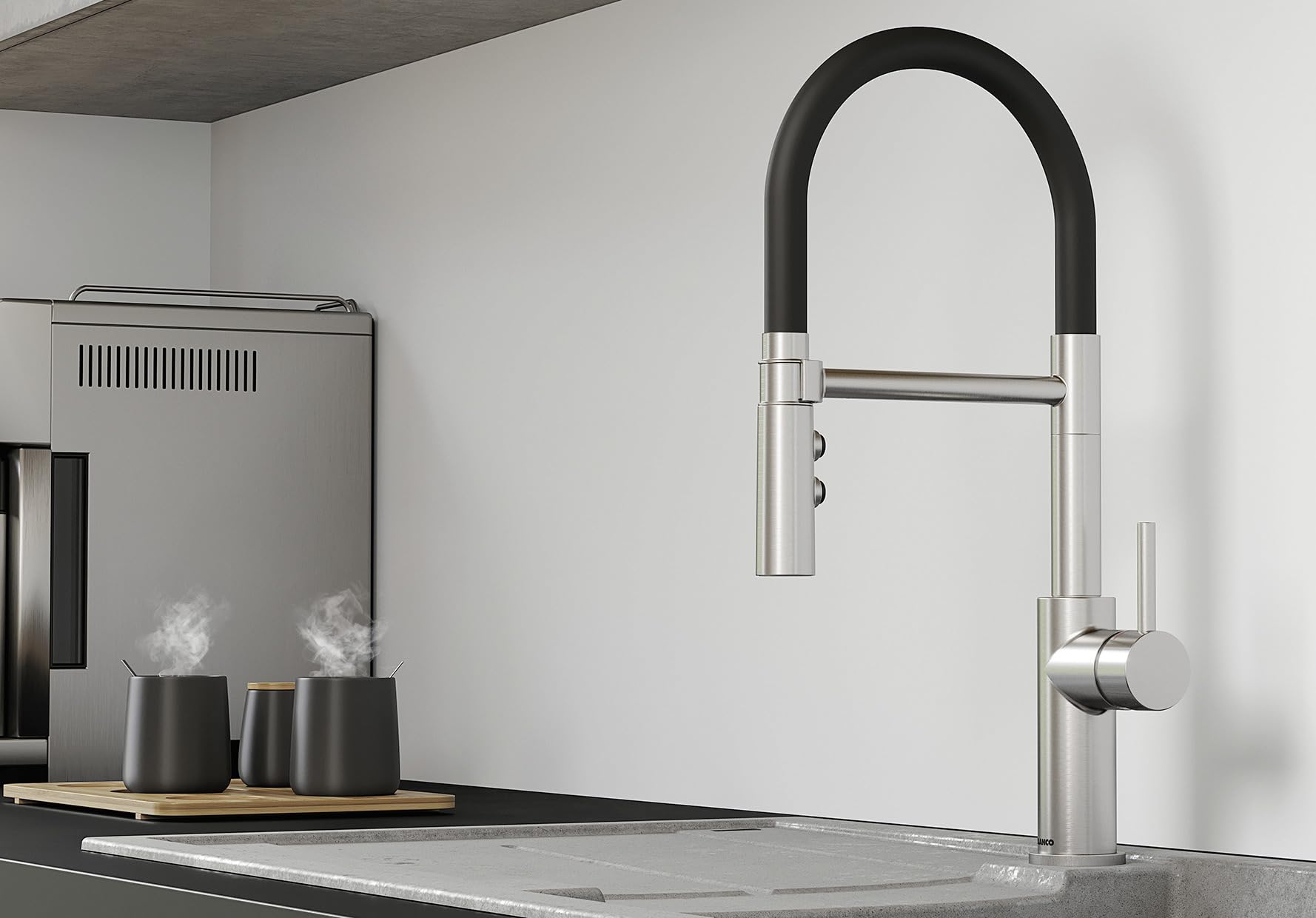 BLANCO CATRIS-S Flexo satin dark steel | alta pressione | con tubo estraibile | cambio di getto trasparente in getto doccia | cartuccia ceramica | qualità garantita e risparmio d'acqua