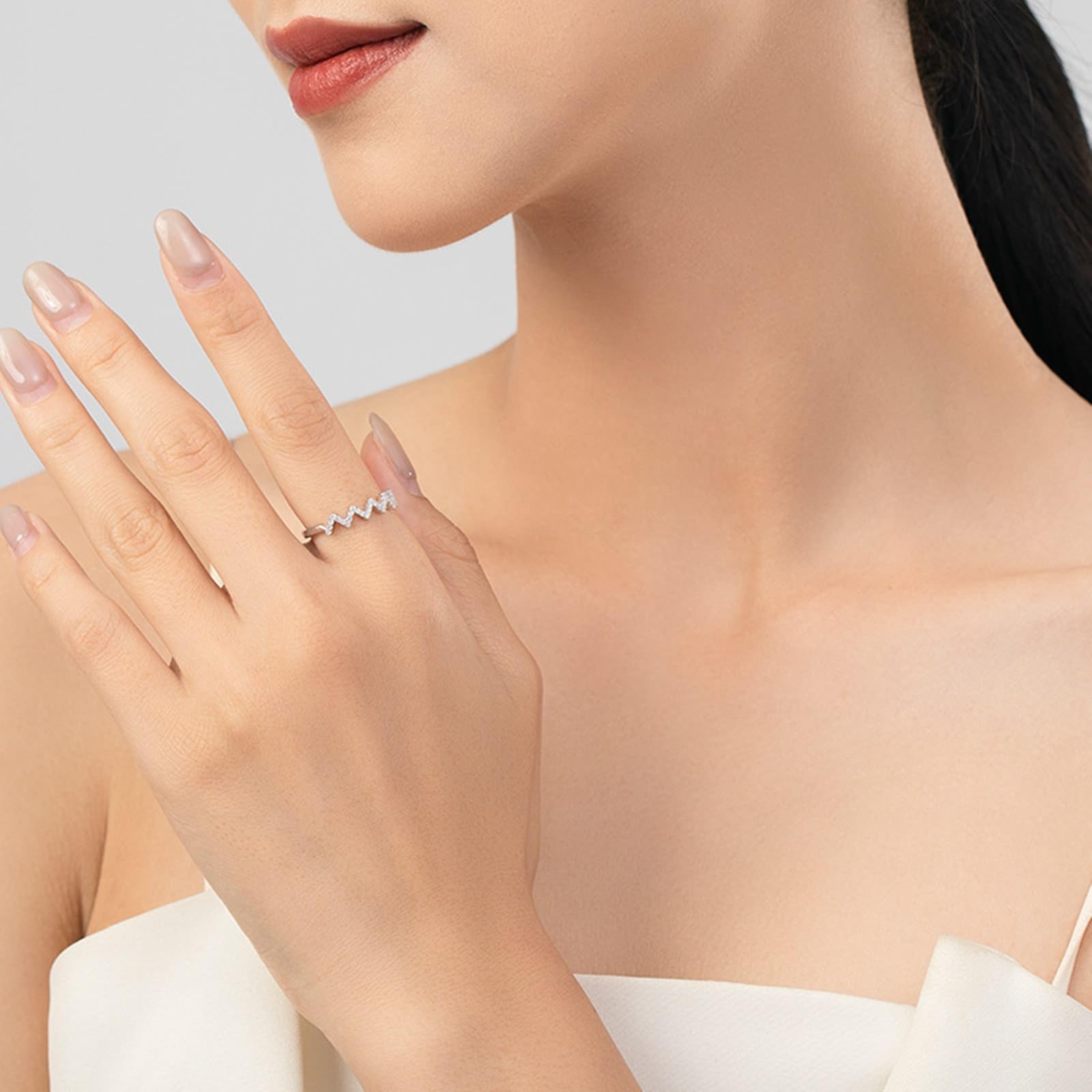 Coppia di fedi nuziali in oro bianco Au 375/585/750, classiche onde con moissanite, anello solitario in oro bianco 9 K/14 K/18 K, misure 47-65