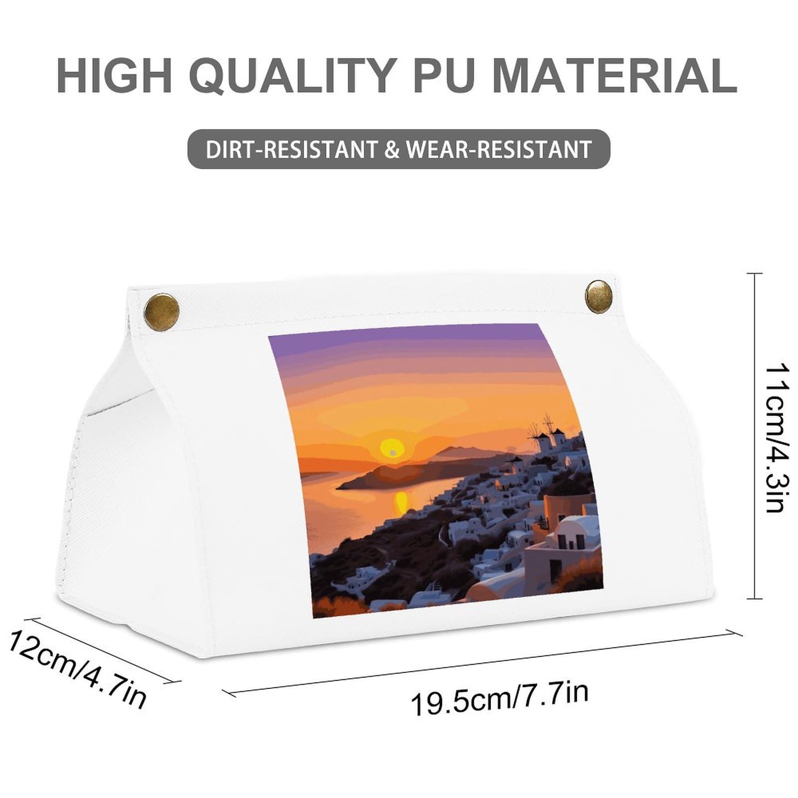 Greece Island Sunset Landscape White Tissue Box Cover Rectangle PU Leather Cover for Tissue Boxes Modern Tissue Holder for Bathroom Office Tissue Holders Decorative Cute Napkin Holder for Kitchen