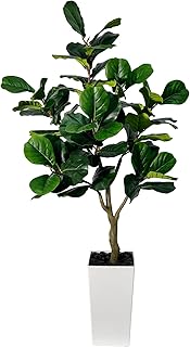 5ft Fiddle Leaf Fig Tree Artificial - Faux Ficus Lyrata Plant with Realistic Leaves in White Planter