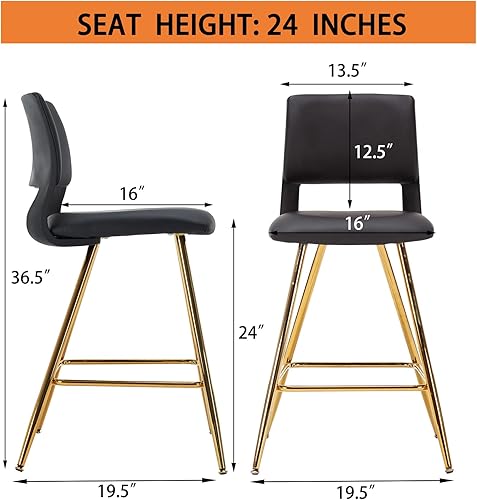 Miniatura 3 de Sidanli Juego de 2 taburetes de bar dorados en altura de asiento de 24 pulgadas